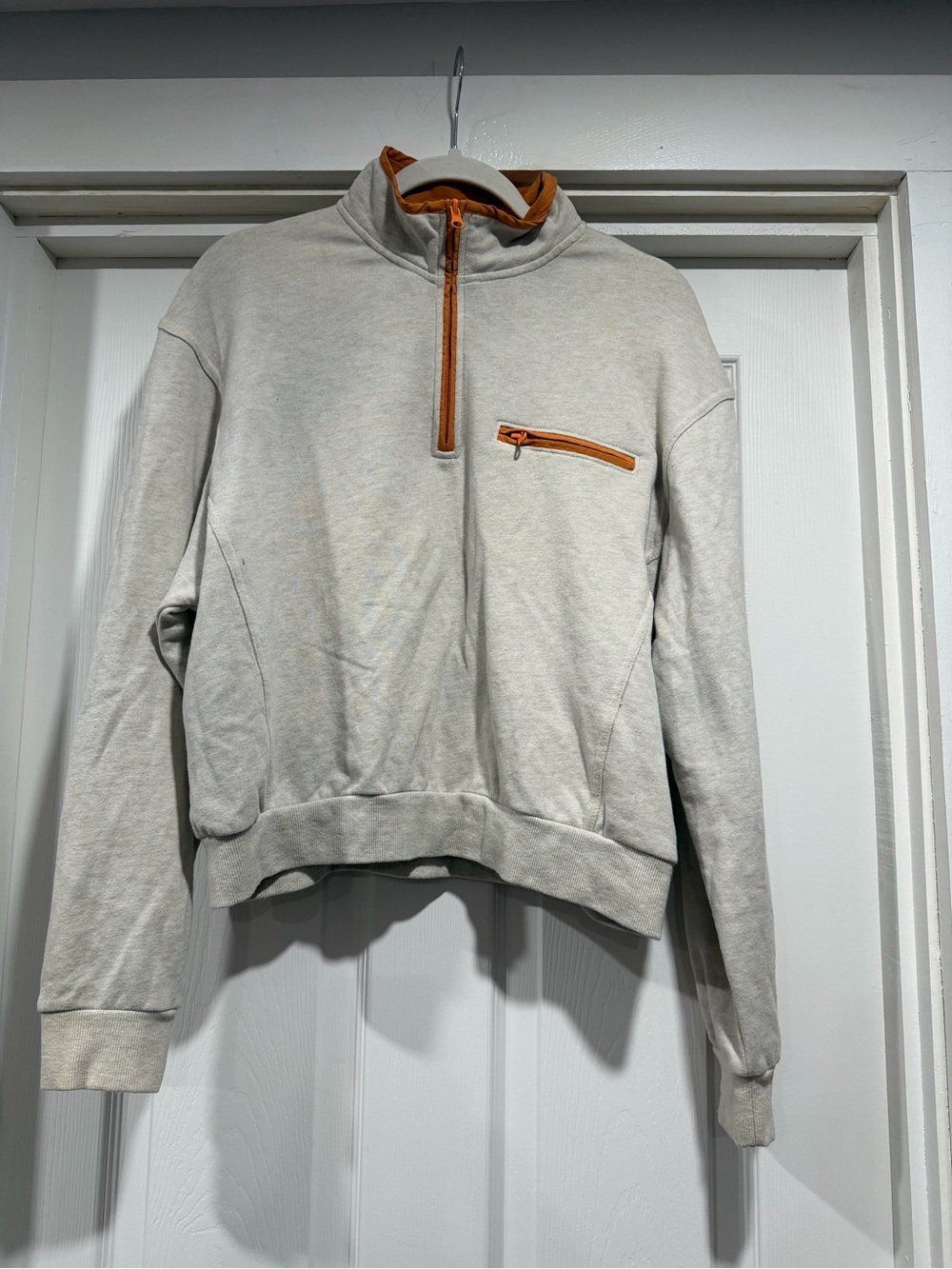 La Hearts Cream and Orange Quarter-Zip Pullover with Tan Accents